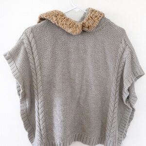 OshKosh Gray Knit Poncho Sweater Fur Collar Size 10/12